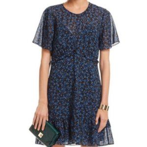 Parker Blue Floral Ruffle Short Sleeve Dress